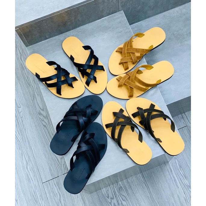 Dép Sandal Dép Quai Chéo Da Bò Thật Không Thấm Nước Phù Hợp Mọi Lứa Tuổi cheosg11