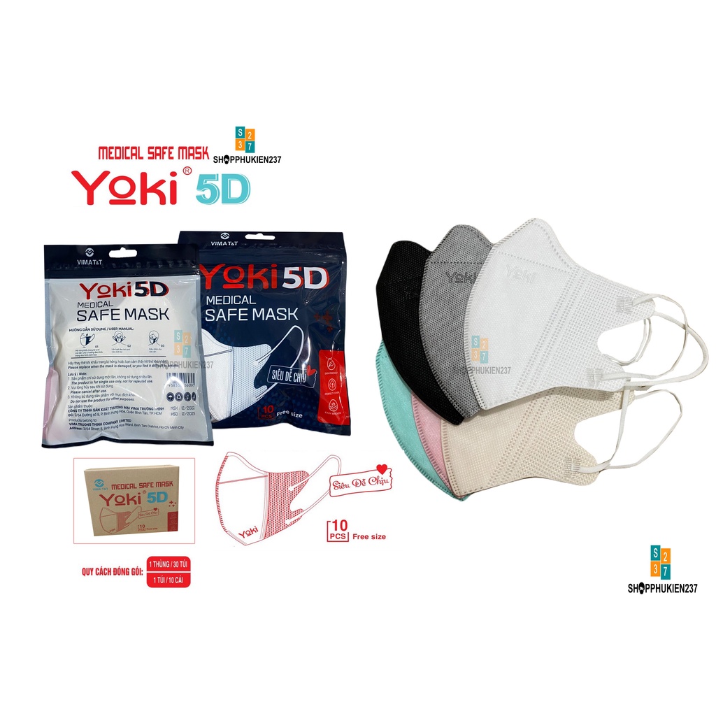 Thùng 300 Cái Khẩu Trang Yoki 5D Mask Thiết Kế Siêu Dễ Chịu 4 Lớp Kháng Khuẩn