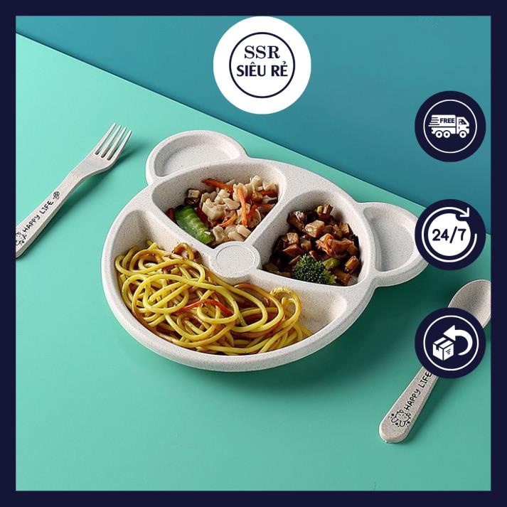 Khay Ăn Dặm Hình Gấu 3 Ngăn Bằng Lúa Mạch Cho Bé (LA2635)