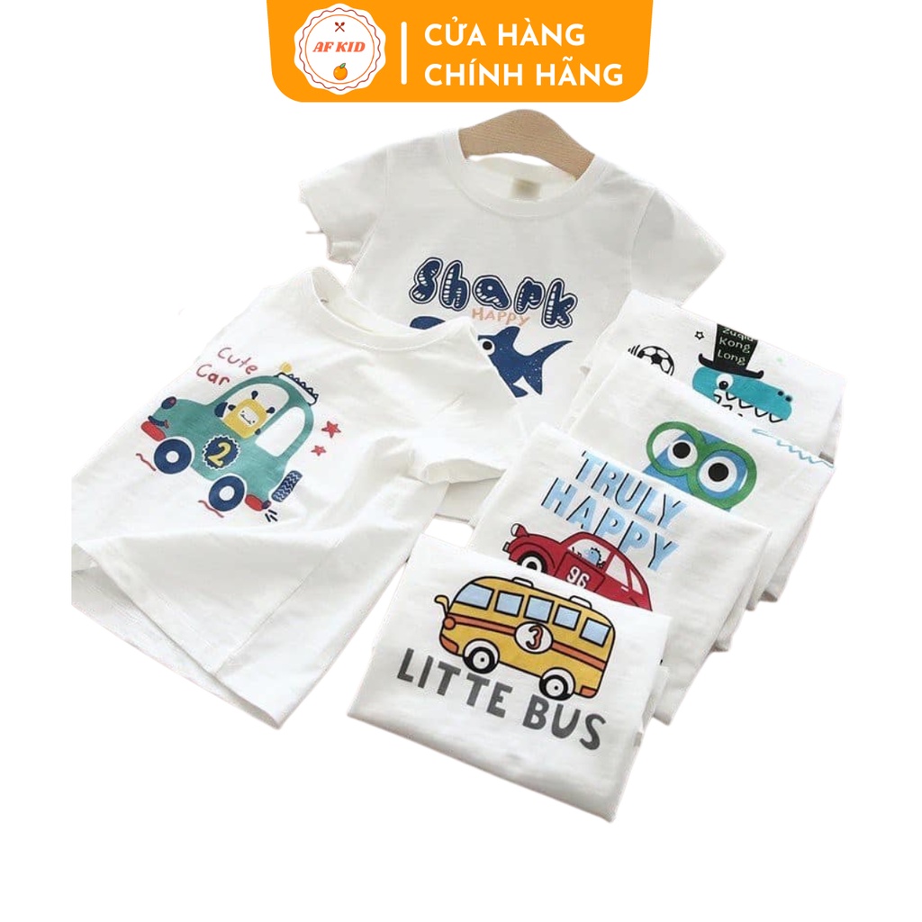 Áo thun trắng AF KID họa tiết Kute Car cho bé trai bé gái chất cotton giấy mềm mịn mát