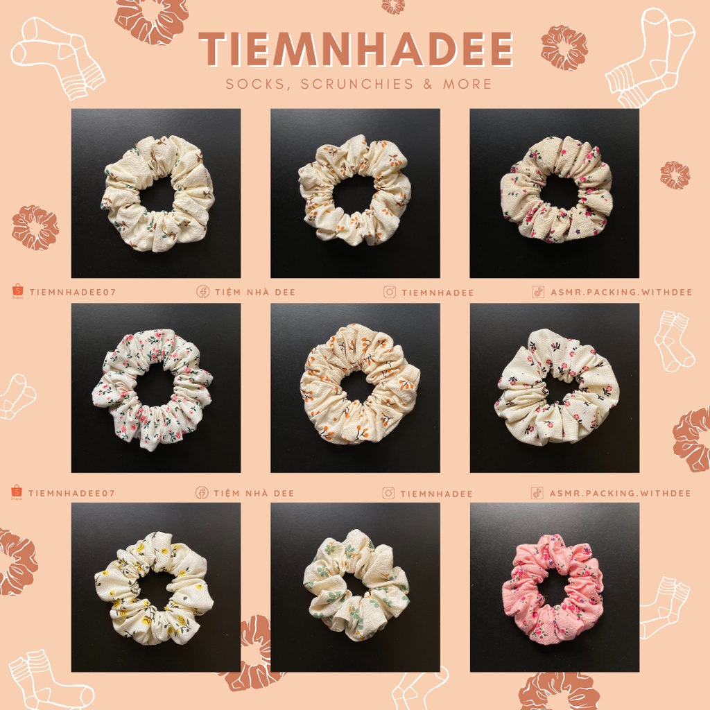SCRUNCHIES HỌA TIẾT - Scrunchies hoa vintage, nhẹ nhàng