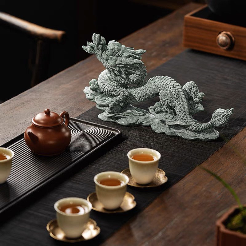 Tượng RỒNG CƯỠI MÂY Đá Sa Thạch Xanh trang trí bàn làm việc, bàn trà, quà tặng ý nghĩa