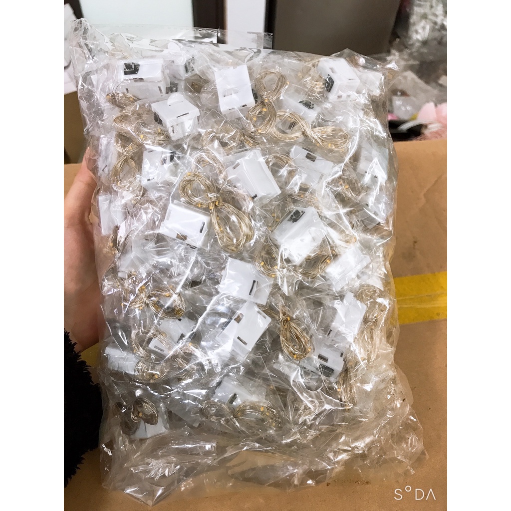 Dây Đèn led  fairylight đom đóm trang trí dùng pin nháy 3 chế độ dài 1m, 2m màu vàng ấm