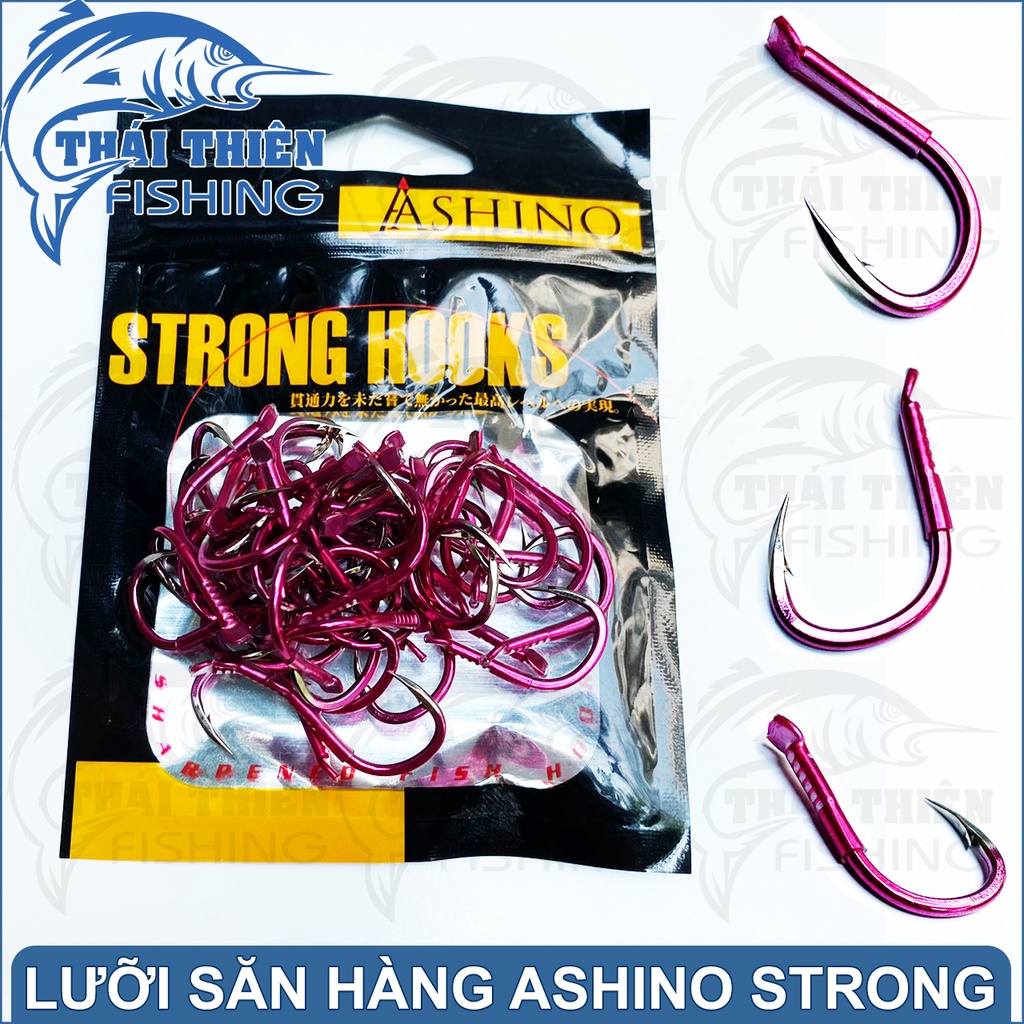 Lưỡi Săn Hàng Câu Đài Ashino Strong Thân Hồng, Mũi Trắng Có Ngạnh Đuôi Dẹp Lẻ 10 Cái, Gói 50 Cái