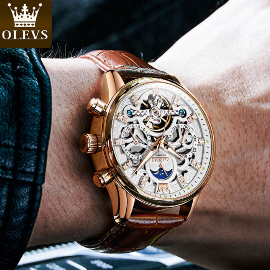 Đồng hồ nam cao cấp Olevs size 40mm,dây đeo bằng da,chống nước 30m,bảo hành toàn quốc 12 tháng chín hãng Olevs