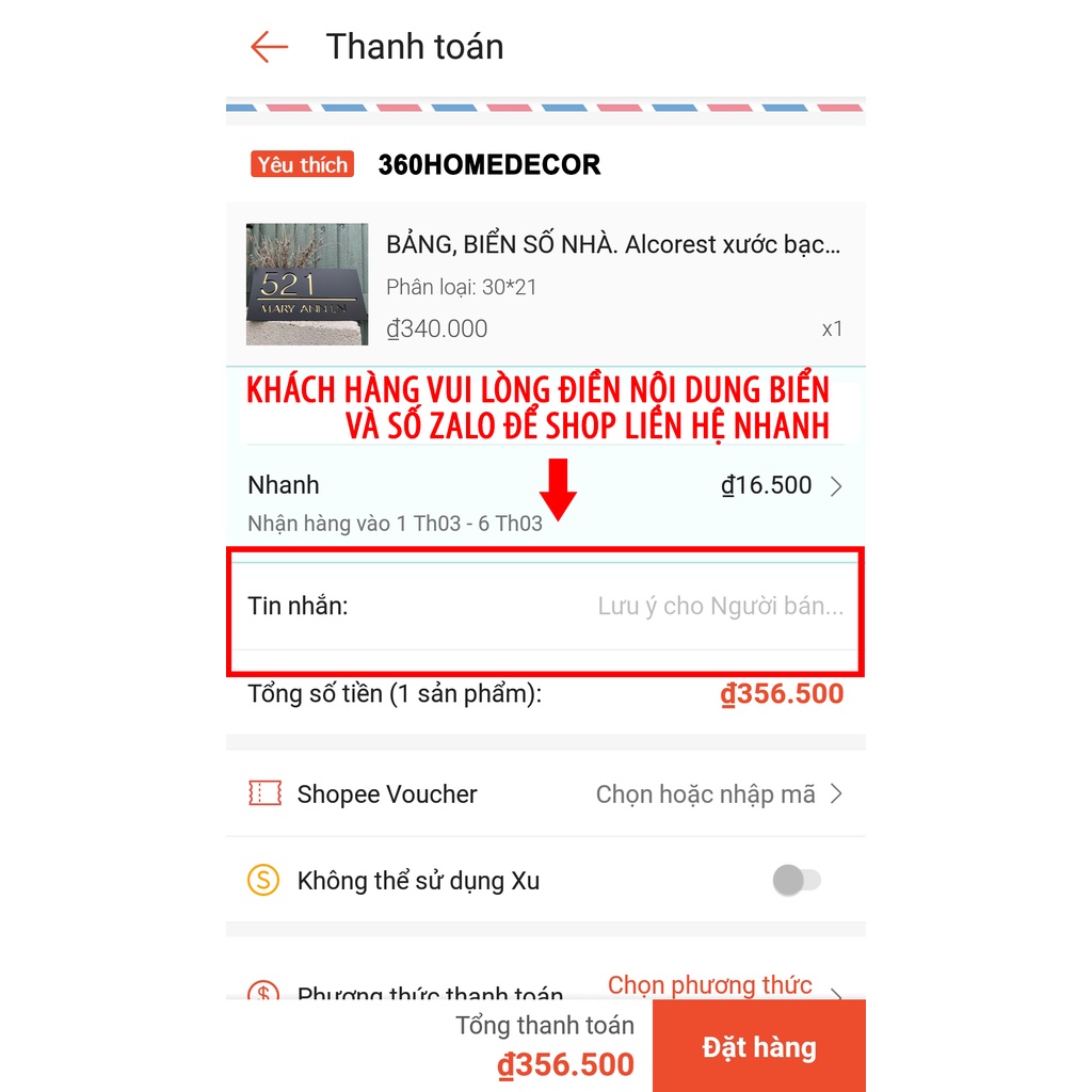 Biển số nhà. Bảng số nhà. Đặt hàng theo yêu cầu. BSN360-15