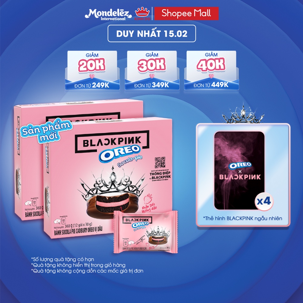 Bánh OREO Pie vị marshmallow combo 2 hộp x 360g (Tặng kèm 4 thẻ hình ...