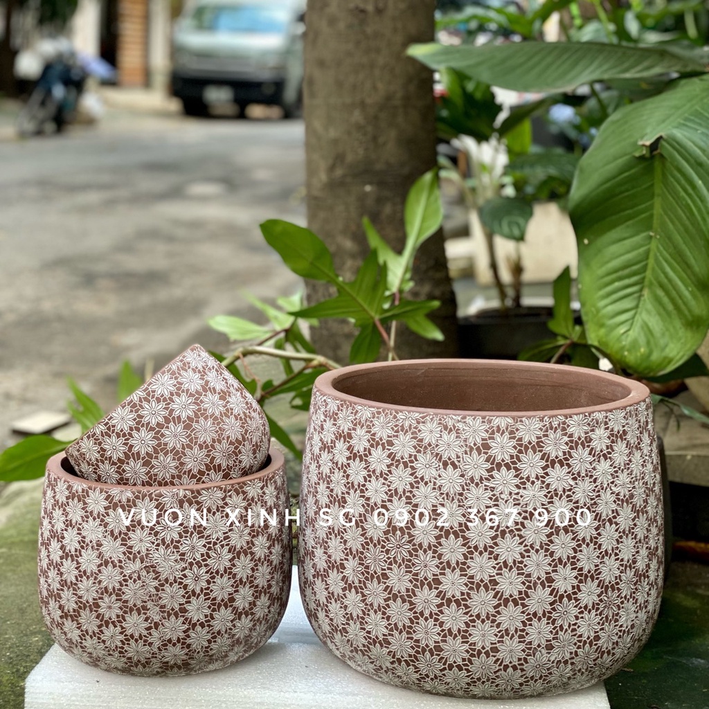 CHẬU BẦU WAX HOẠ TIẾT HOA - D22*H18