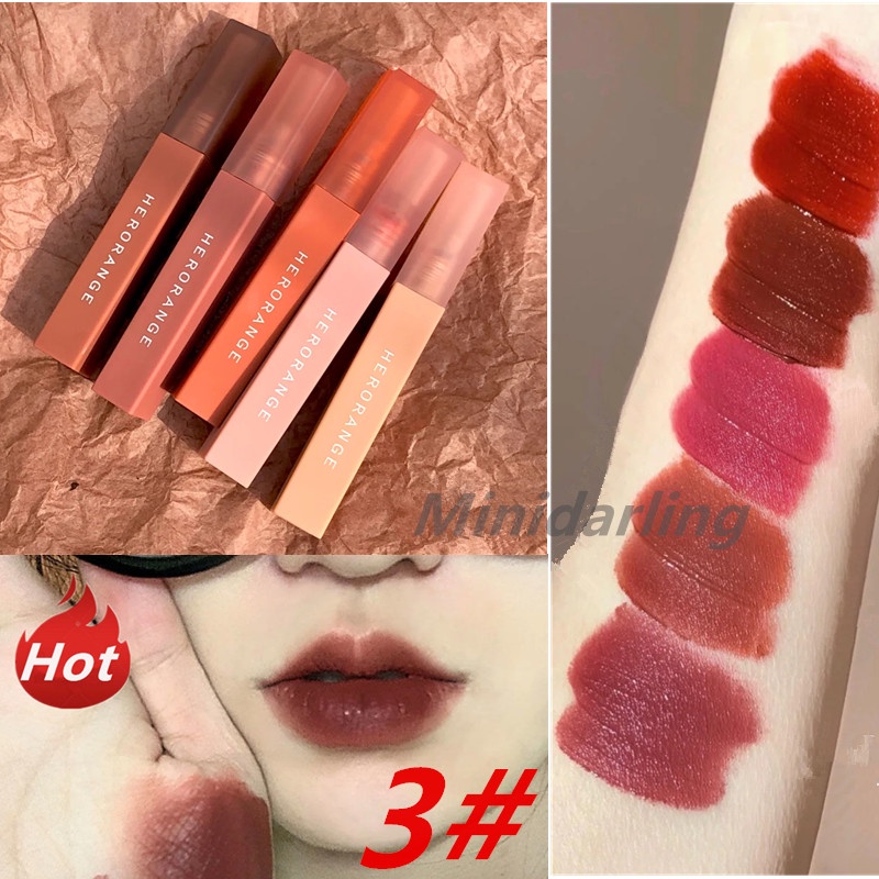 (Giá sỉ)Son Kem Lì HERORANGE Chính Hãng,tone màu đỏ nâu đất,đỏ cam Thiết kế Thân Vuông thon dài 3g