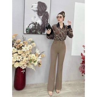 Quần ống loe cạp cao 2 cúc dáng dài cực kì tôn dáng-lns- mã 555c