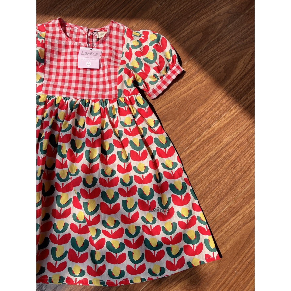 Váy Lennco hoa phối cổ kẻ caro cho bé gái