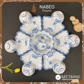 Bộ bát đĩa cúng gia tiên sen viền, bộ hoa mặt trời thắp hương ngày rằm, 15 chi tiết size 45cm, 55cm - gốm sứ bát tràng