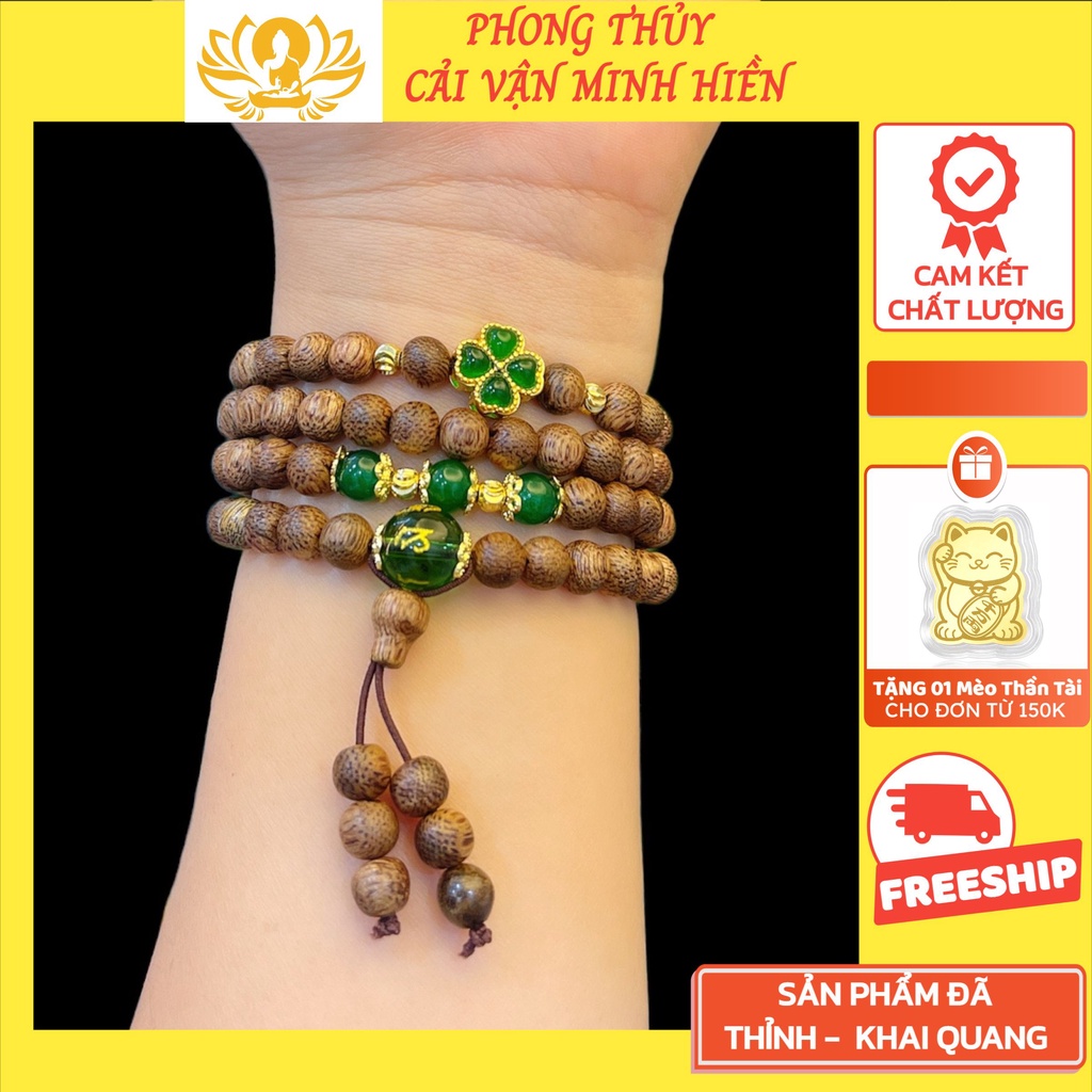 Vòng tay trầm hương mix cỏ 4 lá 108 hạt