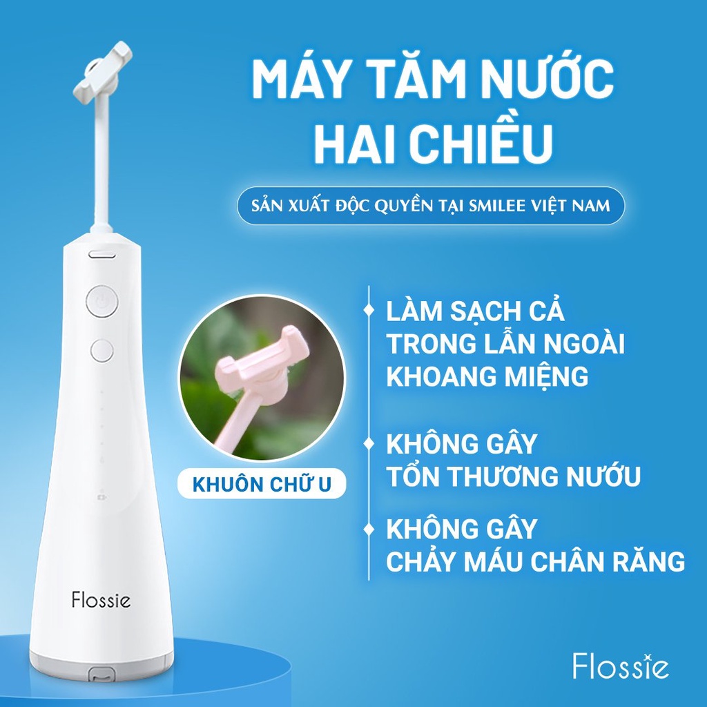 Combo máy tăm nước 360 độ Flossie và bộ kit làm trắng răng Smilee Max