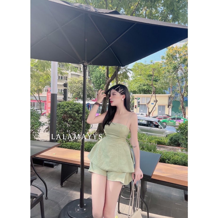 Set đồ Áo hai dây dáng xòe phối Quần sooc năng động, sang chảnh tiểu thư, kèm video hàng thật