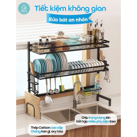 Kệ Để Chén Bát Đa Năng Thông Minh - Giá Để Đồ Chén Đĩa Trên Bồn Rửa Bát Thép Carbon Sơn Đen Cao Cấp RS89