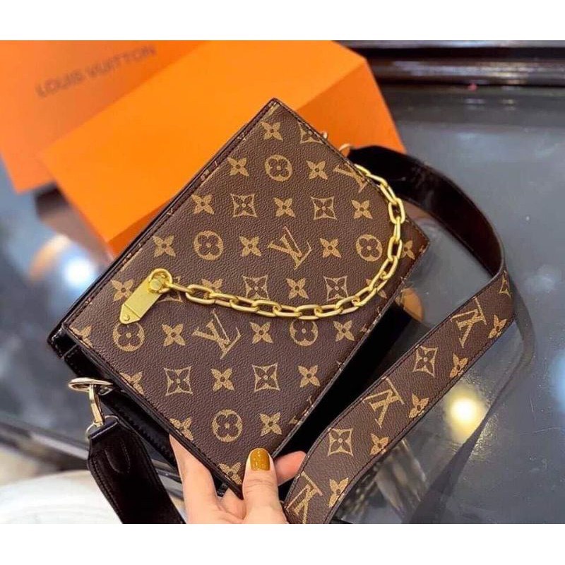 Túi hộp Lv đeo chéo thời trang, túi xách đẹp 2023 dây xích vàng