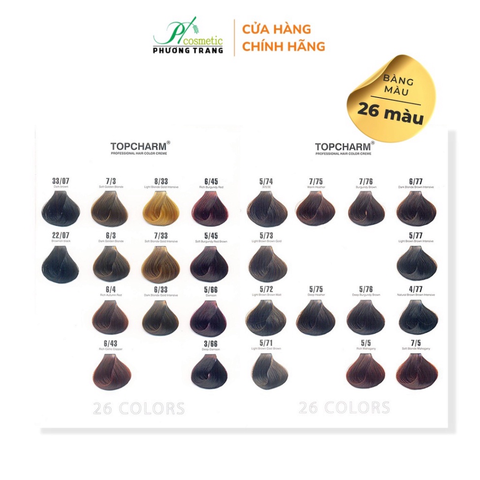 Thuốc Nhuộm Tóc Thực Vật TOPCHARM 26 Màu Thời Trang - Chiết Xuất Tự Nhiên, Lành Tính, Giúp Bảo Vệ Tóc - tuýp 200ml