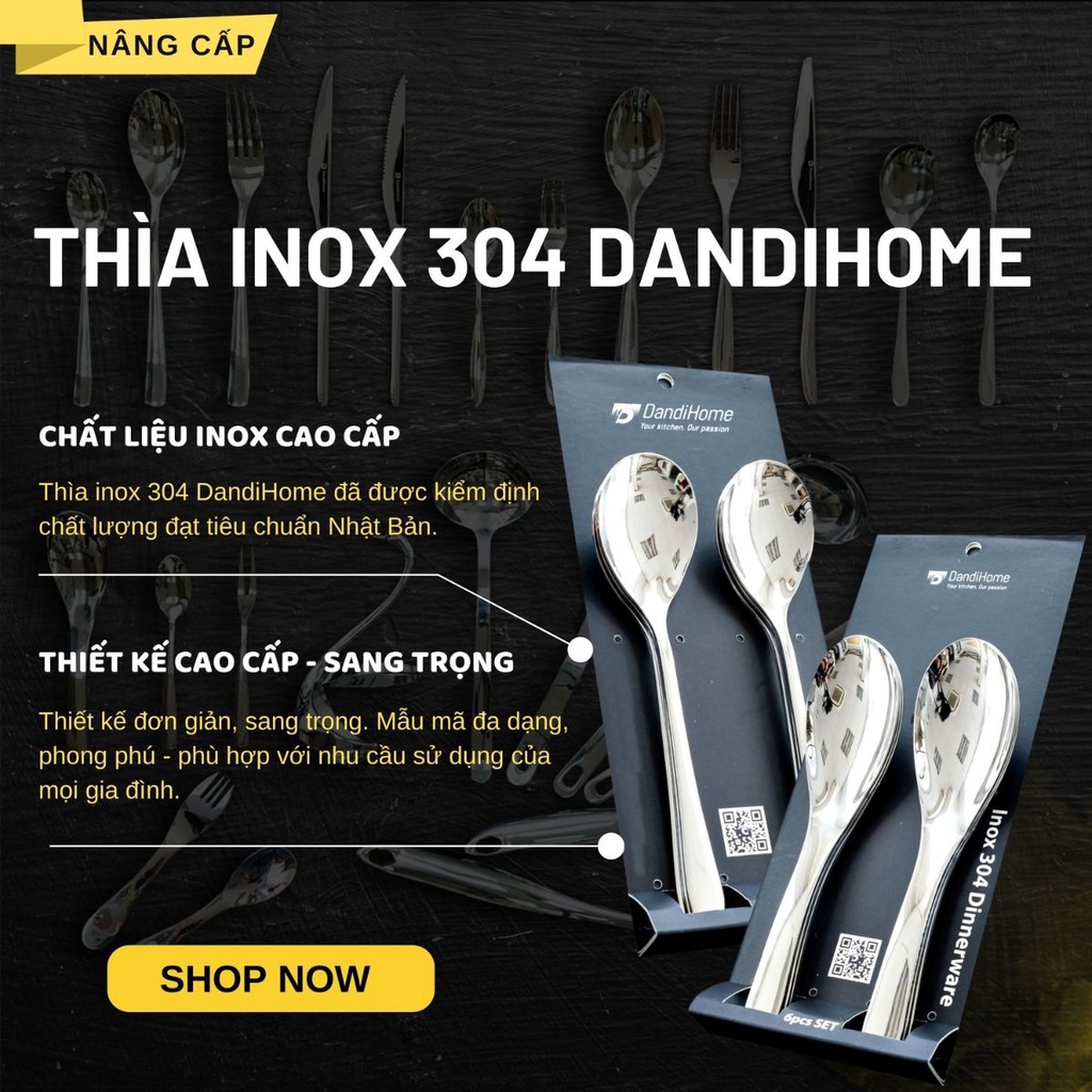 Thìa muỗng inox 304 DandiHome 2020 cao cấp, sang trọng