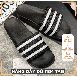 Dép Nam Quai Ngang Bánh Mì Adidas Màu Đen Sọc Trắng Có Vân Dập Nổi Bên Hông - Mang Trong Nhà, Mang văn phòng - Mr Bean