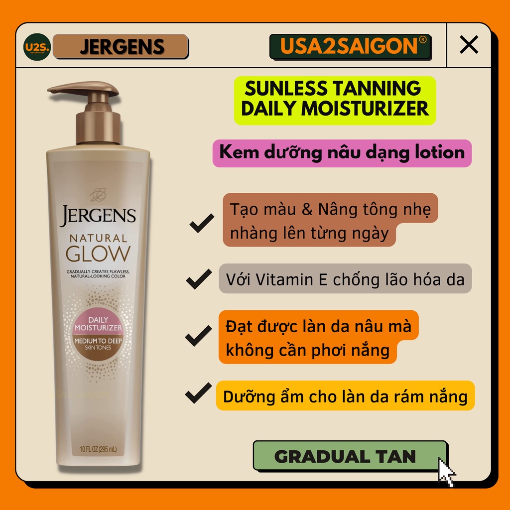 Kem dưỡng nâu Jergens Moisturizer Natural Glow Medium To Tan