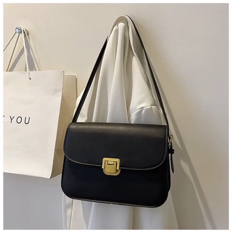 Túi xách nữ khoá gập QC đeo chéo đeo vai chất liệu da PU