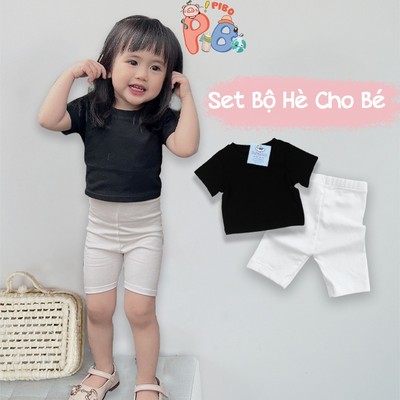 Set Đồ Bộ Bé Gái Áo Croptop Cộc Tay Phối Quần Legging Đùi Bé Gái Vải Zip Cao Cấp - BabyBoo - PiBo - BCRCTLGN