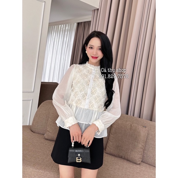 [Ảnh thật + video] Áo tơ peplum ren hoa bèo tầng