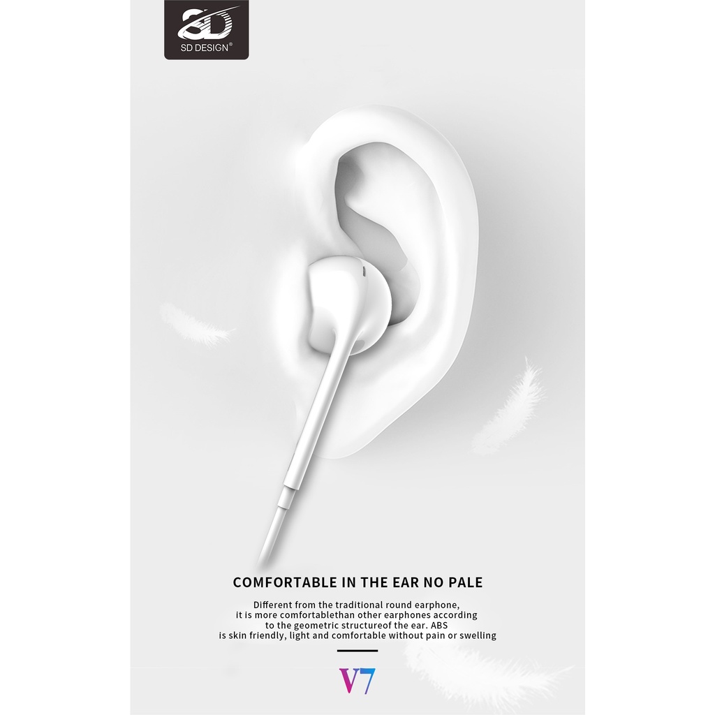 Tai nghe nhét tai SD - V7 nghe hay có mic đàm thoại, dây dài 1.2m, Jack cắm 3.5mm