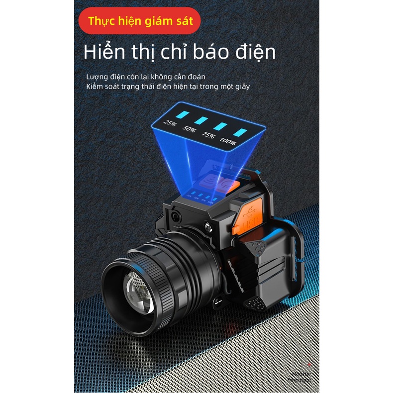 đèn pin đeo trán  (Đèn đội đầu) USB Sạc chống thấm nước Đèn Pin Siêu Sáng Tích Công suất cao Đèn Pha LED Đèn pin đội đầu siêu sáng