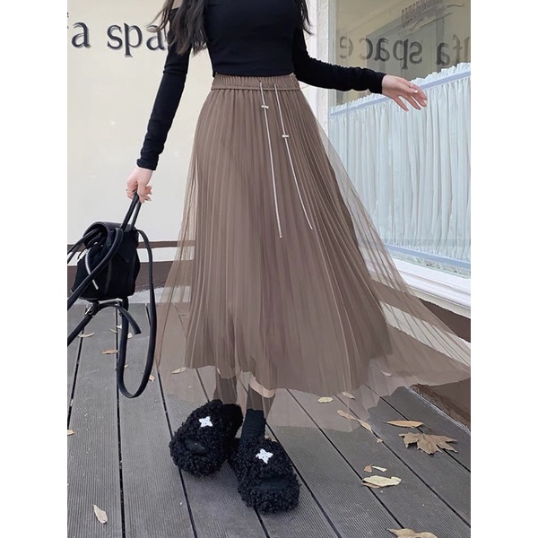 Chân váy xếp ly dây xích dài hàng QC hot hit