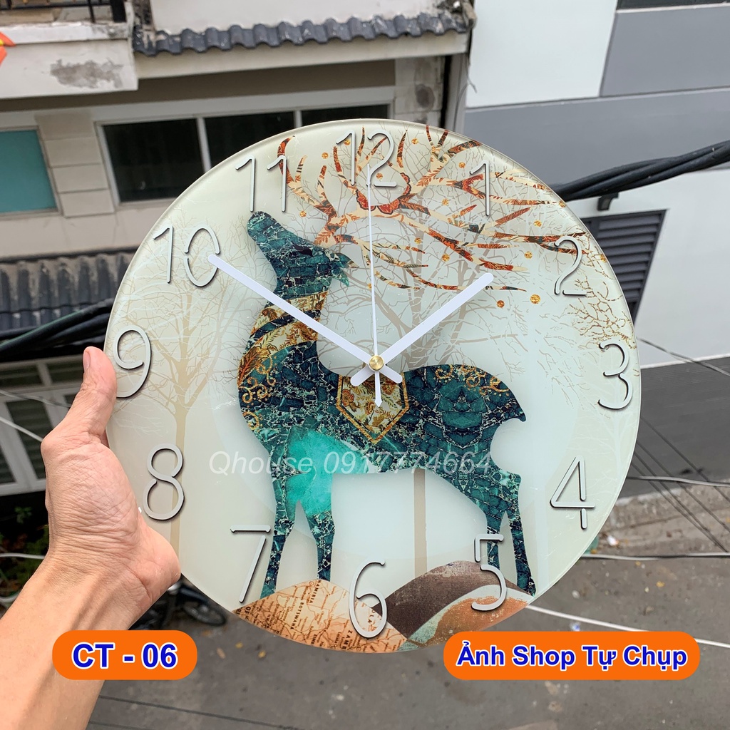Đồng hồ treo tường kim trôi cao cấp kính cường lực nguyên tấm , Đồng hồ trang trí decor Qhouse đường kính 30cm
