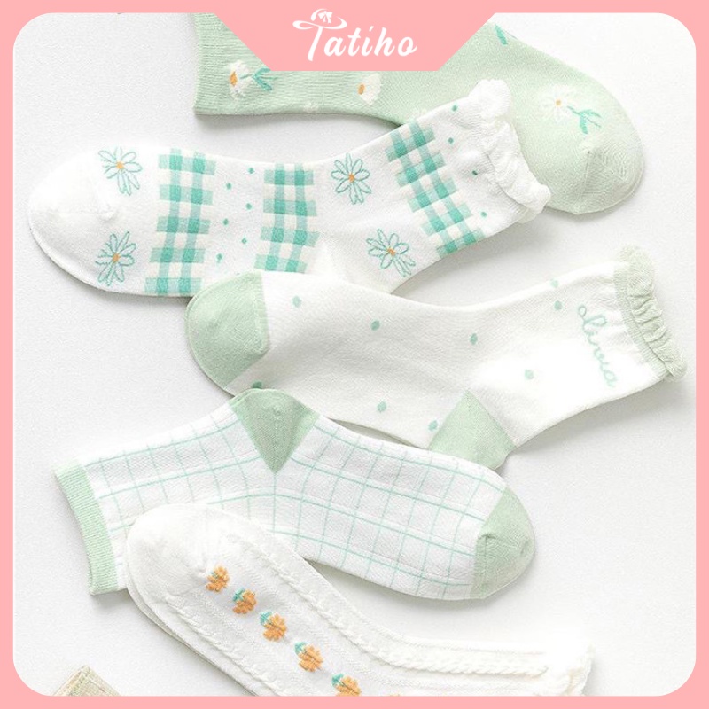 Vớ tất unisex nữ cổ cao chất liệu Cotton mềm mịn họa tiết dễ thương phong cách tiểu thư thời trang Hàn Quốc - mã TV039
