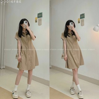 [D0016] Đầm sơ mi thô trơn chun lưng form vừa (Có sẵn//ảnh thật)