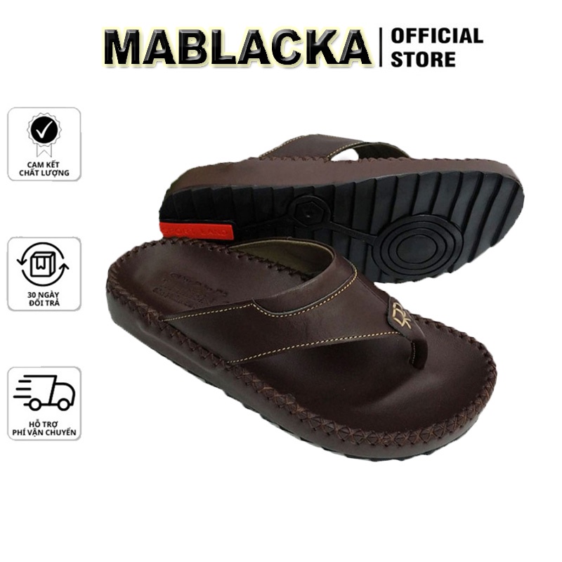 Dép nam quai kẹp xỏ ngón da thời trang hiệu MABLACKA màu Nâu đế cao 2,5cm, mang êm chân - D63