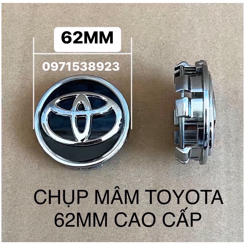 Logo chụp mâm TOYOTA nhiều kích thước 62mm cao cấp màu đen bạc