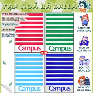 Lốc 10 Quyển Tập Vở Campus B5 Tập Sinh Viên kẻ ngang Repete 120 Trang   Campus   