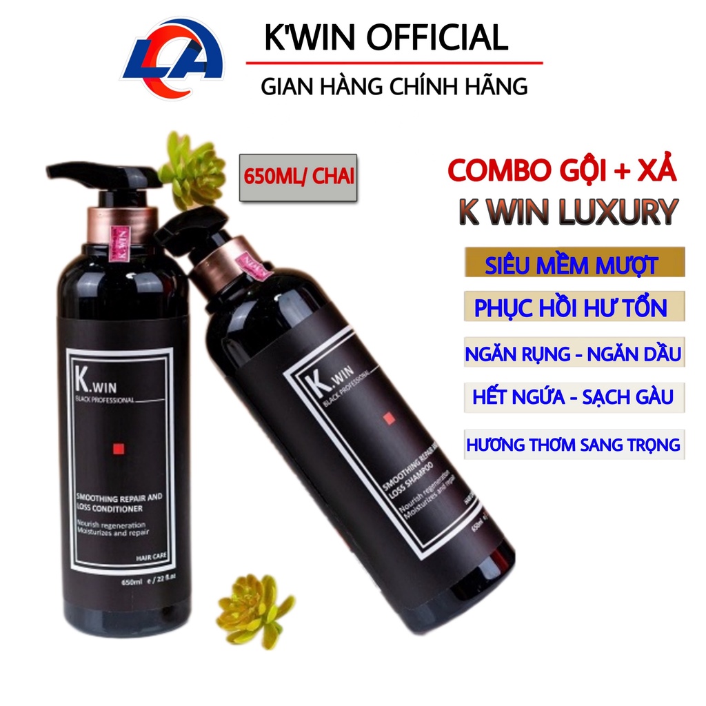 Dầu gội xả phục hồi hư tổn Kwin luxury smoothing repair and loss 650ml, giải quyết mọi vấn đề về tóc, hương thơm cao cấp