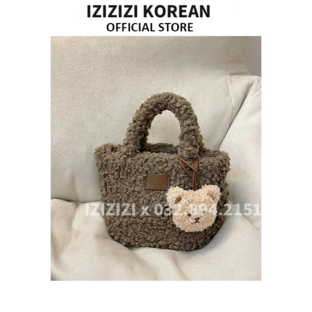 túi xách nữ [FREESHIP] túi đeo chéo nữ lông cừu gấu zenzzi dệt lông cừu thương hiệu IZIZIZI IZ7792 | BigBuy360 - bigbuy360.vn