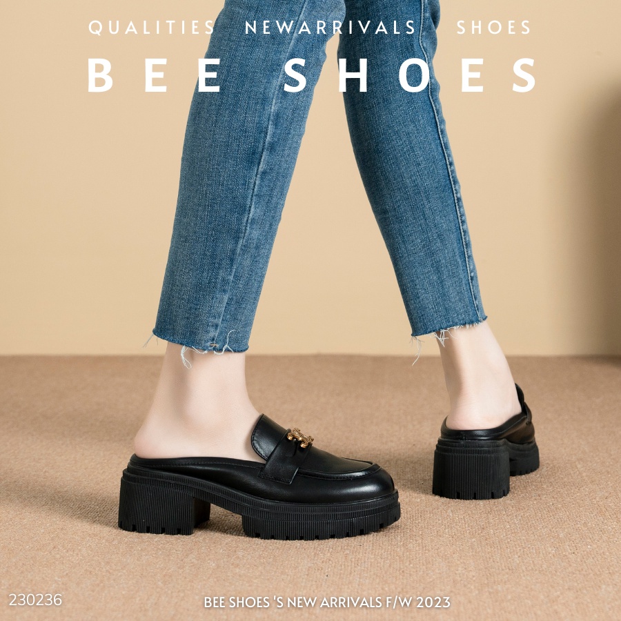 SỤC BEESHOES NỮ MŨI TRÒN - SỤC NỮ ĐẾ CAO 7 PHÂN SẴN MÀU ĐEN 230236