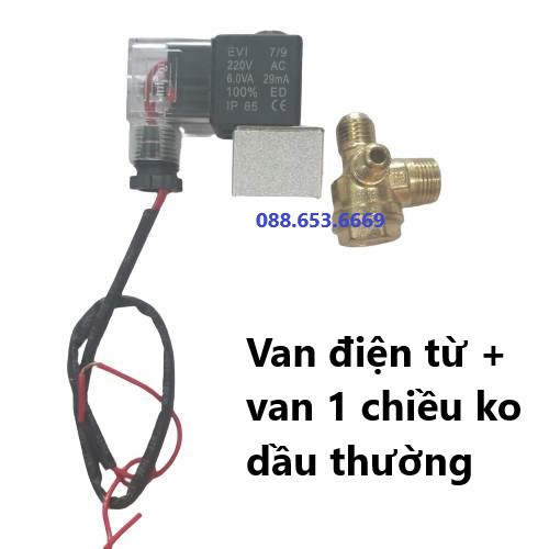 Combo van điện từ và van 1 chiều máy nén khí không dầu đồng 100%