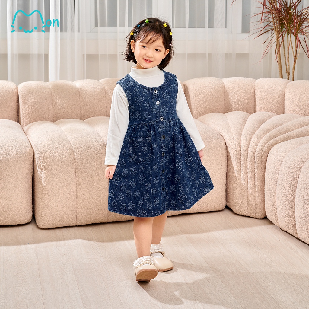 Váy bò bé gái họa tiết hoa phù hợp mặc nhà, đi học, đi chơi cho bé gái 2,3,4,5,6,7,8,9,10,11,12 tuổi MonBabies MV22706