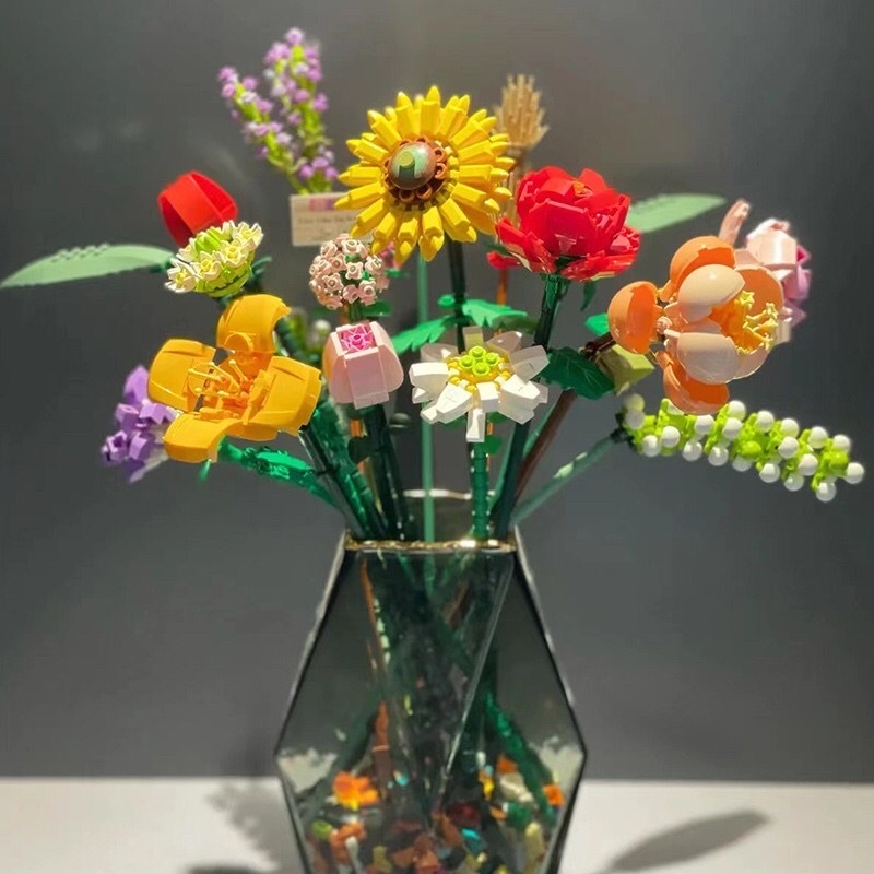 Bộ sản phẩm đồ chơi lắp ráp bó hoa nhiều loài hoa, mô hình bó hoa