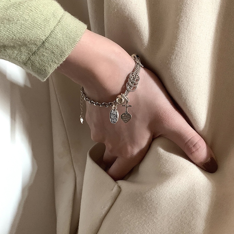 Vòng tay bạc nữ dạng xích phối charm bi, hình thánh giá đẹp phong cách Hàn Quốc cá tính độc lạ trẻ trung Boho