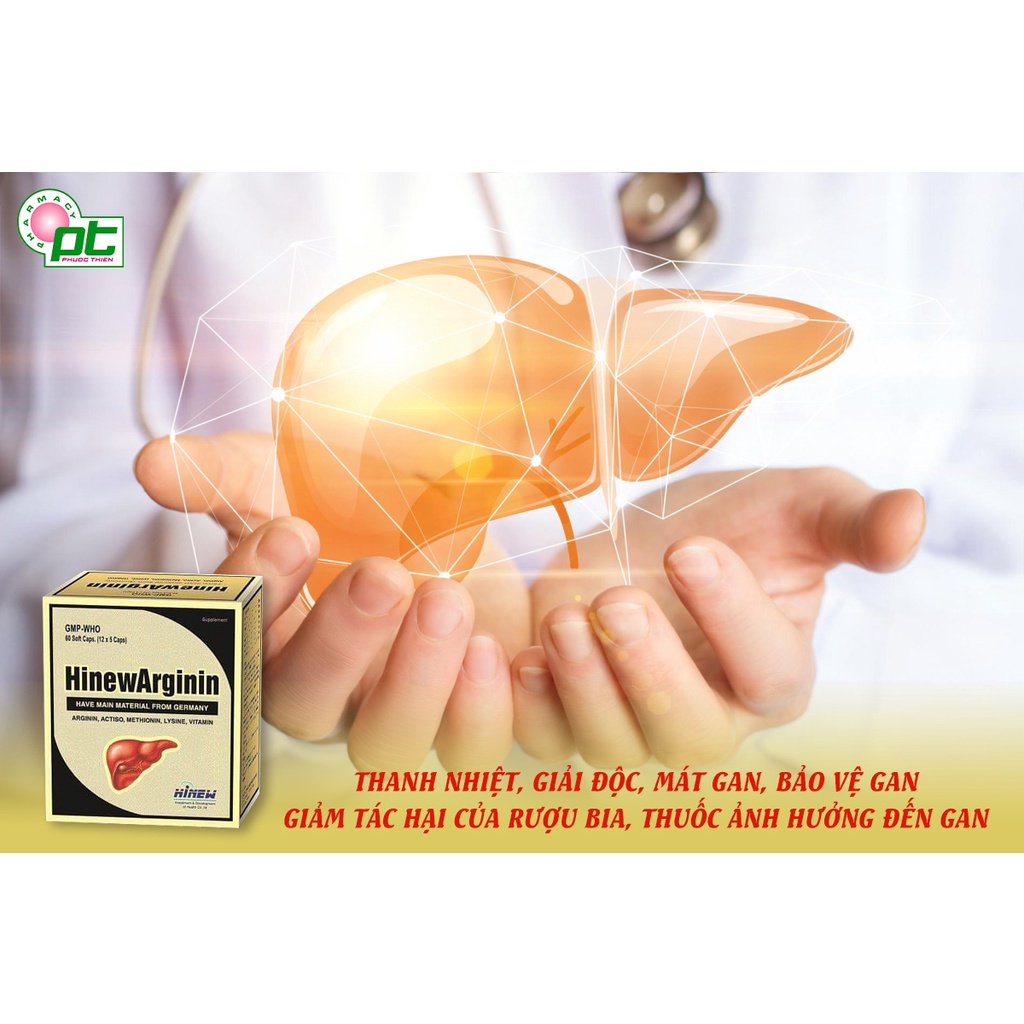 Viên bổ gan, giải độc gan arginine Hinewarginin 60 viên - hỗ trợ thanh nhiệt, mát gan, tăng cường chức năng gan arginin