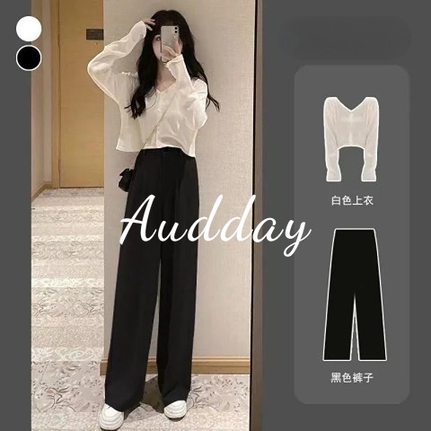 Set Áo cardigan + Quần Dài Ống Rộng Thiết Kế Mới Thời Trang Theo Phong Cách Hồng Kông