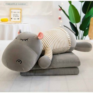 Bộ chăn gối văn phòng hình hà mã 2 trong 1