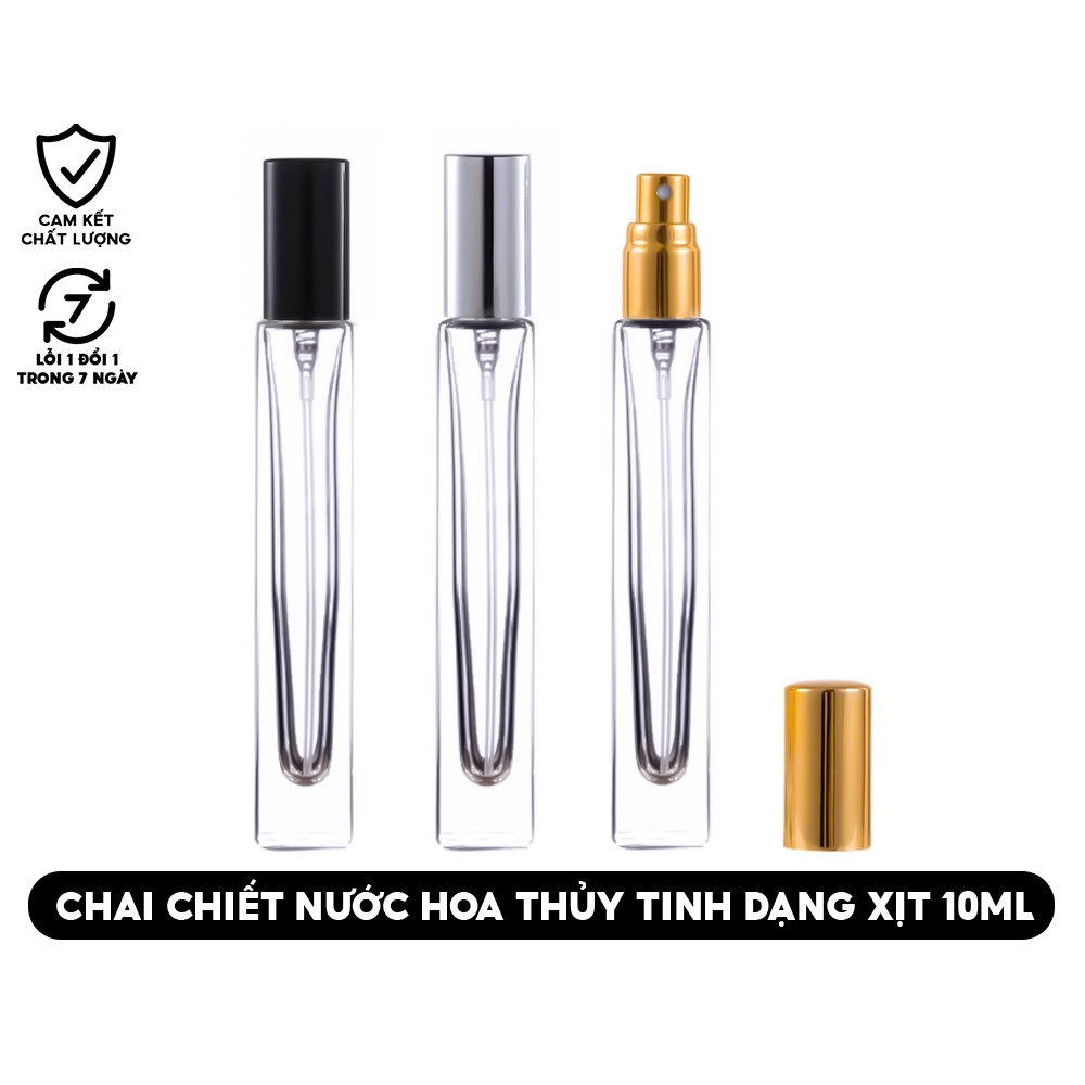 20 Chai lọ ống chiết 10ml đựng nước hoa thủy tinh vuông vỏ dày đẹp, hàng loại 1