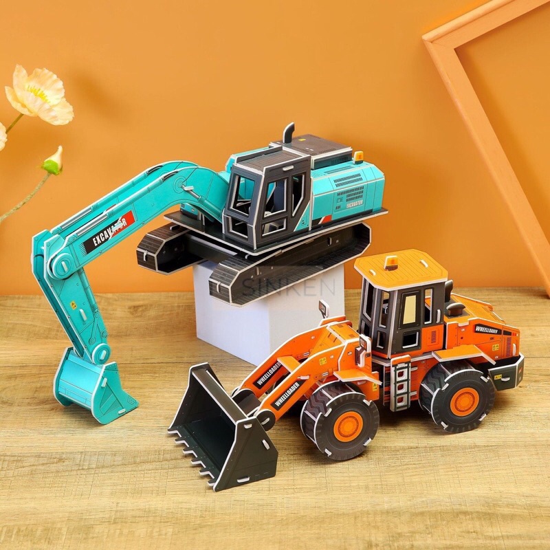 Đồ Chơi Giáo Dục Mô Hình Lắp Ráp 3D Bằng Giấy Bìa Xốp Cho Bé - Xe Công Trường