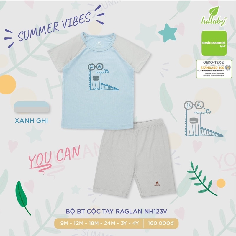 Bộ cộc tay chất peptit hãng Lullaby cho bé